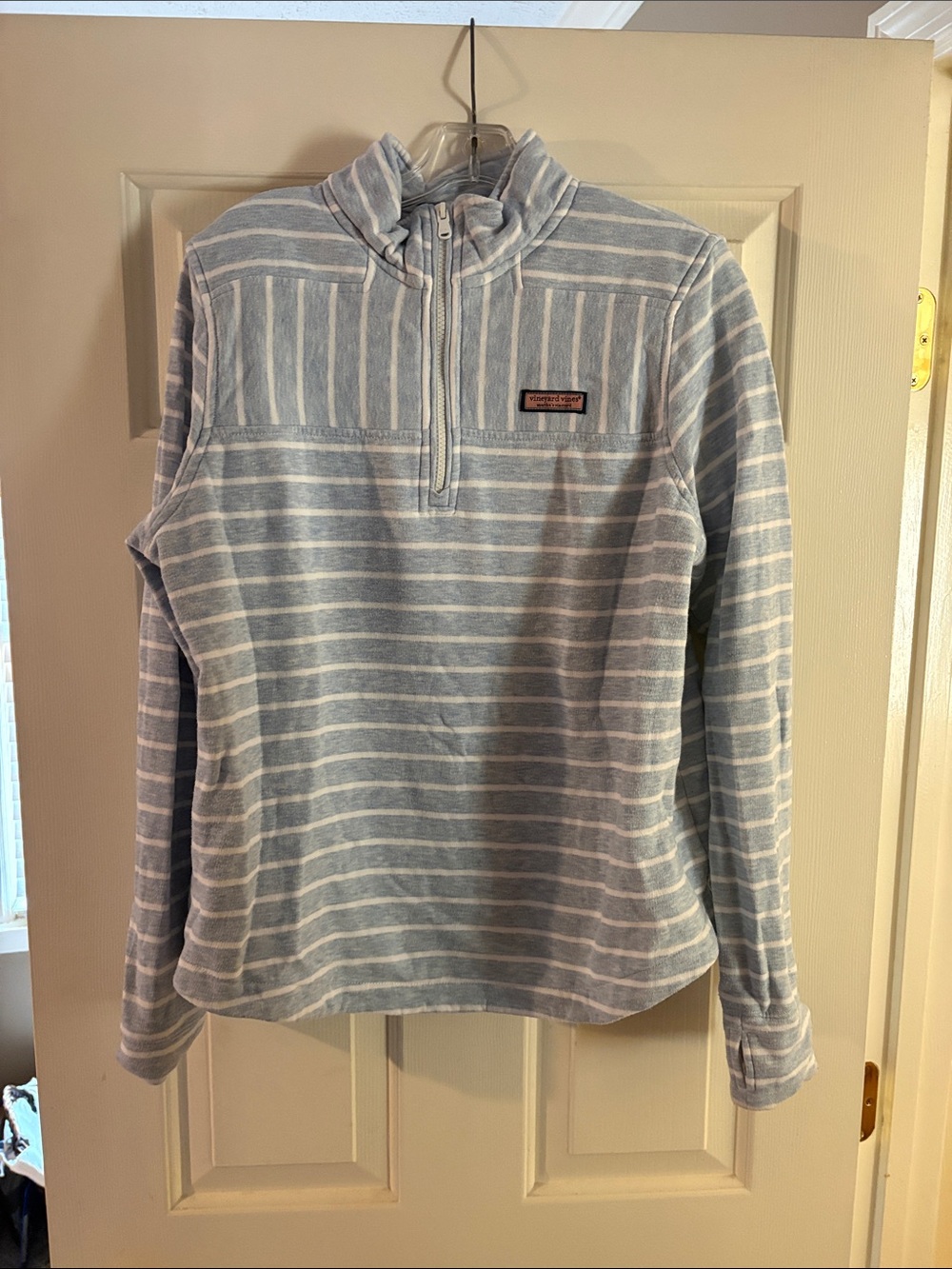 Vineyard Vines Light Blue and White Striped Quarter-Zip Pullover